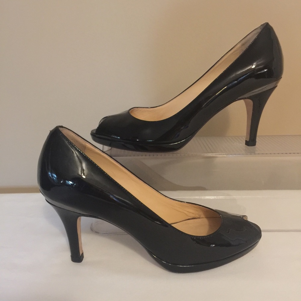 Cole Haan Black Patent Leather Peep Toe Pumps 7.5